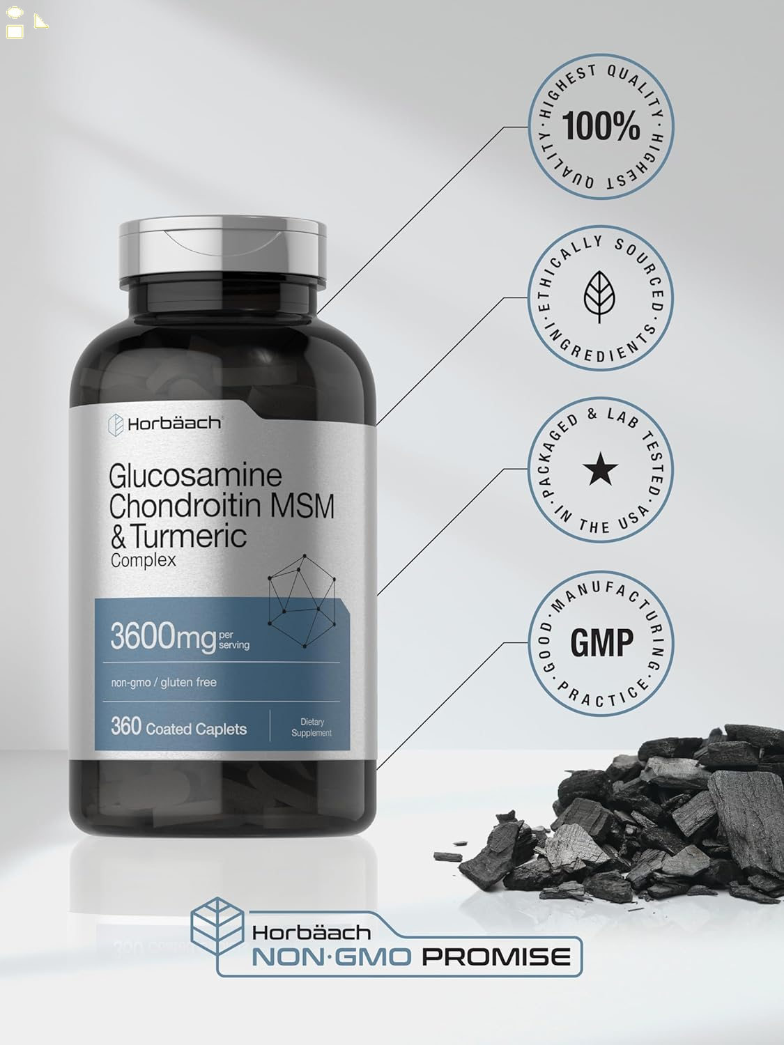 Glucosamine Chondroitin MSM | 3600 Mg | 360 Caplets | Advanced Formula with Turmeric | Non-Gmo, Gluten Free