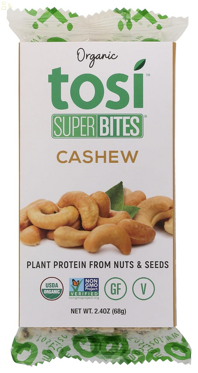Tosi Organic Superbites Vegan Snacks, Cashew, 2.4 Oz, Pack of 1