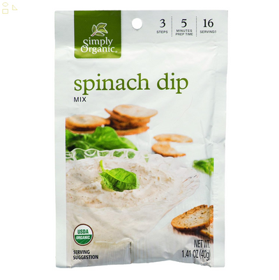 Simply Organic Spinach Dip Mix, Certified Organic, Gluten-Free | 1.41 Oz | Pack of 3