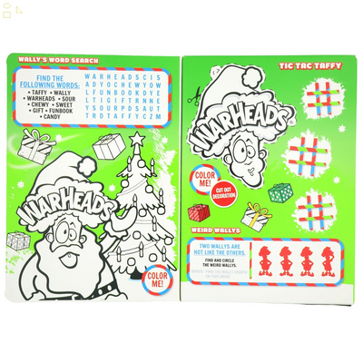 Warheads Christmas Stocking Stuffer Activity Book with Sour Taffy Candy, Individually Wrapped Fruit Flavored Taffies, (Pack of 2)