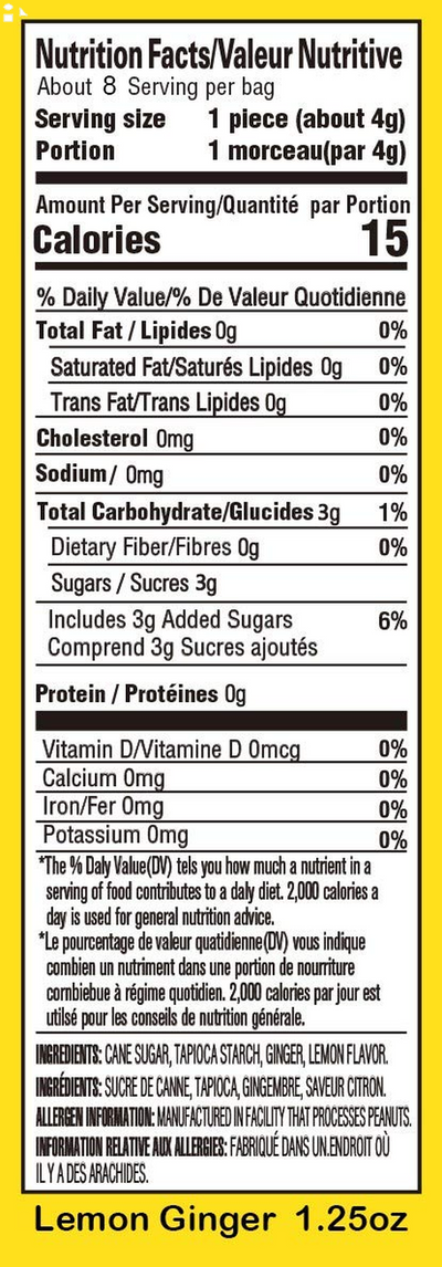 Gem Gem Ginger Candy Chewy Ginger Chews (Lemon, 1.25Oz Tasting Samples)