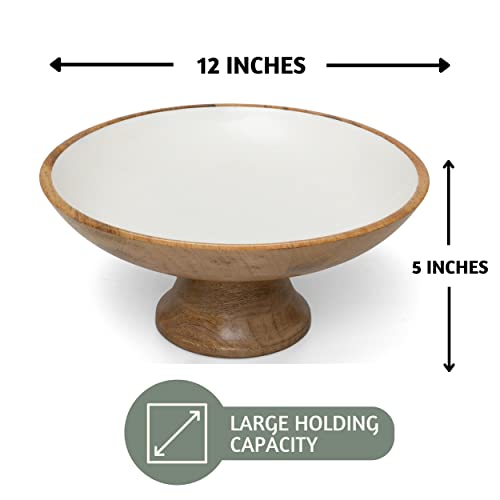 Acacia Wood Fruit Bowl for Kitchen Counter 12" Large