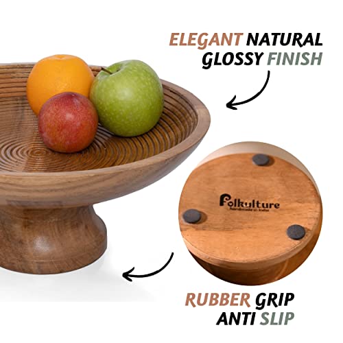 Acacia Wood Fruit Bowl for Kitchen Counter 12" Large