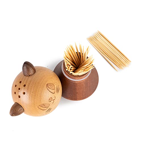 Wood Cute Mushroom Toothpick Holder Container Home Kitchen Dining Room (with toothpicks)