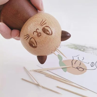 Wood Cute Mushroom Toothpick Holder Container Home Kitchen Dining Room (with toothpicks)