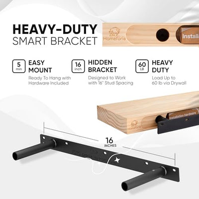 Floating Wooden Shelves for Kitchen Wall Mounted - Thick Industrial Kitchen Wood Shelf Set of 2