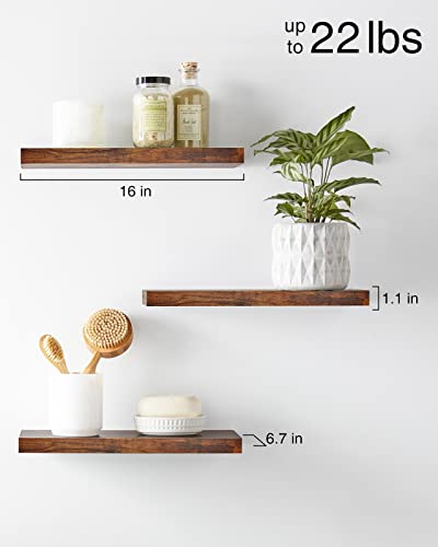 Floating Wood Shelves - Wall Mounted, for Kitchen, with 22lbs Capacity Set of 3