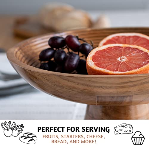 Acacia Wood Fruit Bowl for Kitchen Counter 12" Large