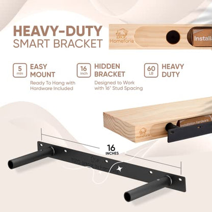 Floating Wooden Shelves for Kitchen Wall Mounted - Thick Industrial Kitchen Wood Shelf Set of 2