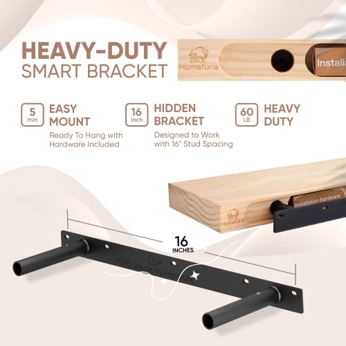 Floating Wooden Shelves for Kitchen Wall Mounted - Thick Industrial Kitchen Wood Shelf Set of 2