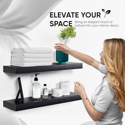 Floating Wooden Shelves for Kitchen Wall Mounted - Thick Industrial Kitchen Wood Shelf Set of 2