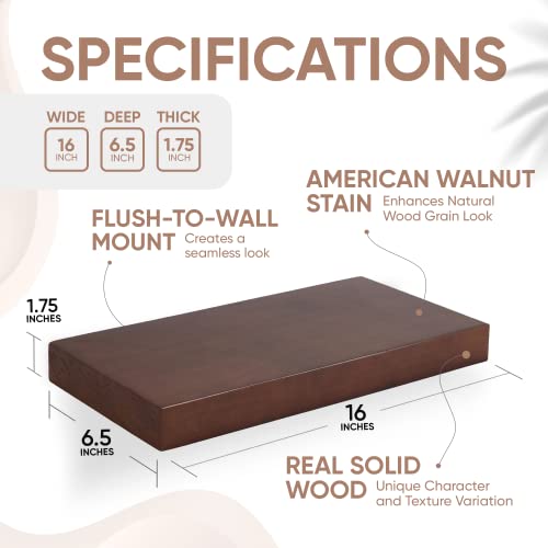 Floating Wooden Shelves for Kitchen Wall Mounted - Thick Industrial Kitchen Wood Shelf Set of 2