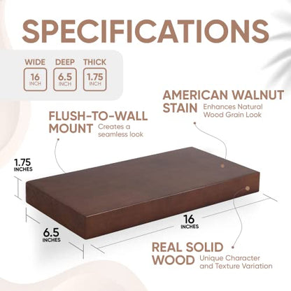 Floating Wooden Shelves for Kitchen Wall Mounted - Thick Industrial Kitchen Wood Shelf Set of 2