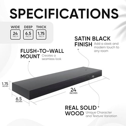 Floating Wooden Shelves for Kitchen Wall Mounted - Thick Industrial Kitchen Wood Shelf Set of 2