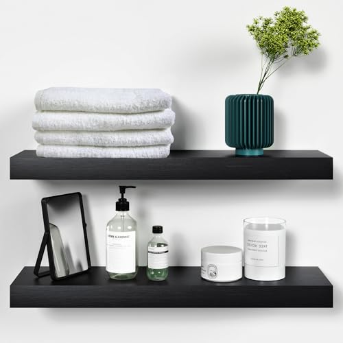 Floating Wooden Shelves for Kitchen Wall Mounted - Thick Industrial Kitchen Wood Shelf Set of 2