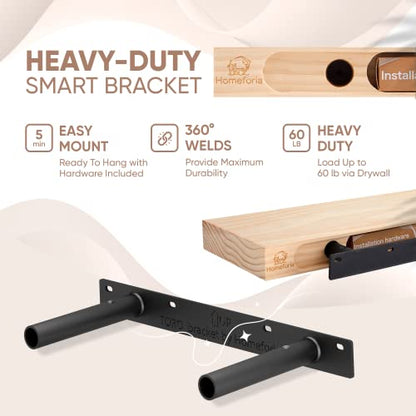 Floating Wooden Shelves for Kitchen Wall Mounted - Thick Industrial Kitchen Wood Shelf Set of 2