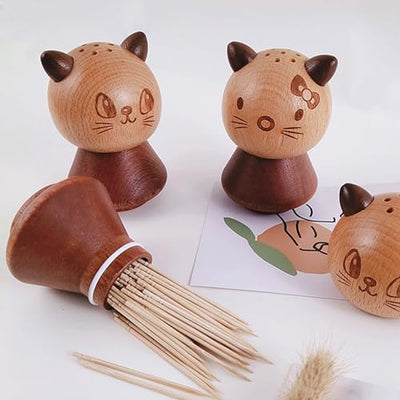 Wood Cute Mushroom Toothpick Holder Container Home Kitchen Dining Room (with toothpicks)