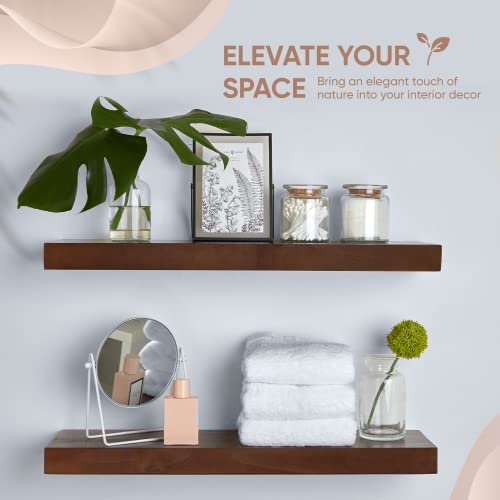 Floating Wooden Shelves for Kitchen Wall Mounted - Thick Industrial Kitchen Wood Shelf Set of 2