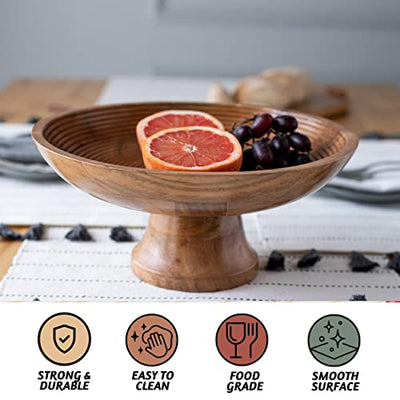 Acacia Wood Fruit Bowl for Kitchen Counter 12" Large