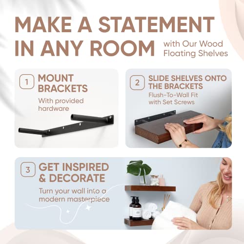 Floating Wooden Shelves for Kitchen Wall Mounted - Thick Industrial Kitchen Wood Shelf Set of 2