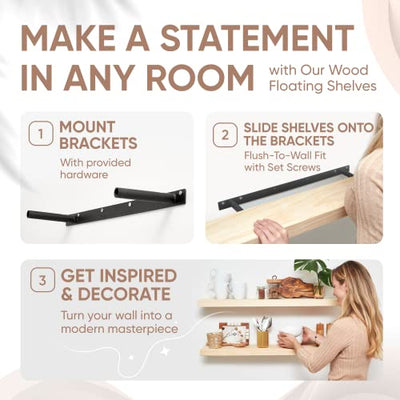 Floating Wooden Shelves for Kitchen Wall Mounted - Thick Industrial Kitchen Wood Shelf Set of 2