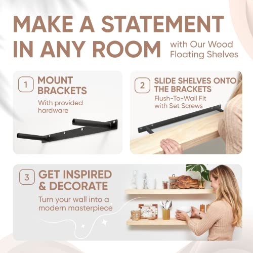 Floating Wooden Shelves for Kitchen Wall Mounted - Thick Industrial Kitchen Wood Shelf Set of 2