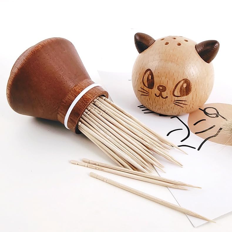 Wood Cute Mushroom Toothpick Holder Container Home Kitchen Dining Room (with toothpicks)