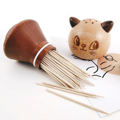 Wood Cute Mushroom Toothpick Holder Container Home Kitchen Dining Room (with toothpicks)