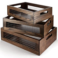 Wooden Nesting Countertop Baskets Set of 3 for Kitchen handles, Decorative Walnut Wood and Metal Wire