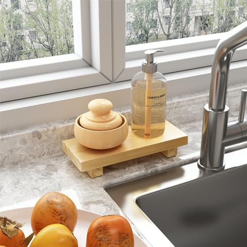 Wood Pedestal Stand Risers 8.7''x3.5'' Small Wooden Riser Soap Stand for Table Countertop Kitchen Sink