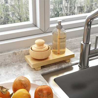 Wood Pedestal Stand Risers 8.7''x3.5'' Small Wooden Riser Soap Stand for Table Countertop Kitchen Sink