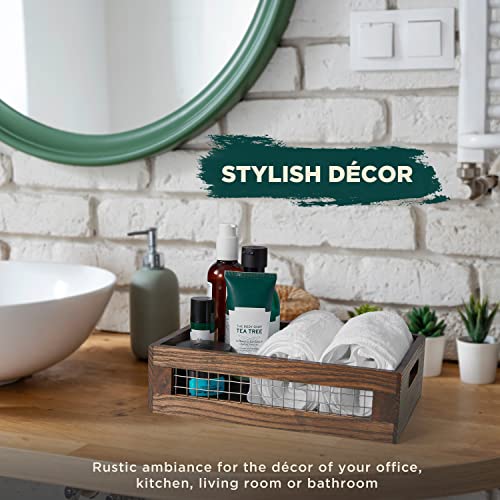 Wooden Nesting Countertop Baskets Set of 3 for Kitchen handles, Decorative Walnut Wood and Metal Wire