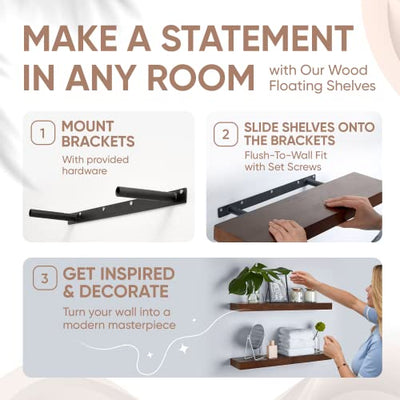 Floating Wooden Shelves for Kitchen Wall Mounted - Thick Industrial Kitchen Wood Shelf Set of 2