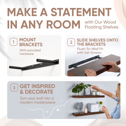 Floating Wooden Shelves for Kitchen Wall Mounted - Thick Industrial Kitchen Wood Shelf Set of 2