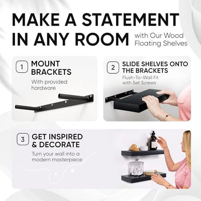 Floating Wooden Shelves for Kitchen Wall Mounted - Thick Industrial Kitchen Wood Shelf Set of 2