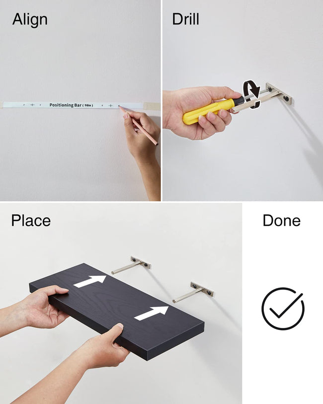 Floating Wood Shelves - Wall Mounted, for Kitchen, with 22lbs Capacity Set of 3