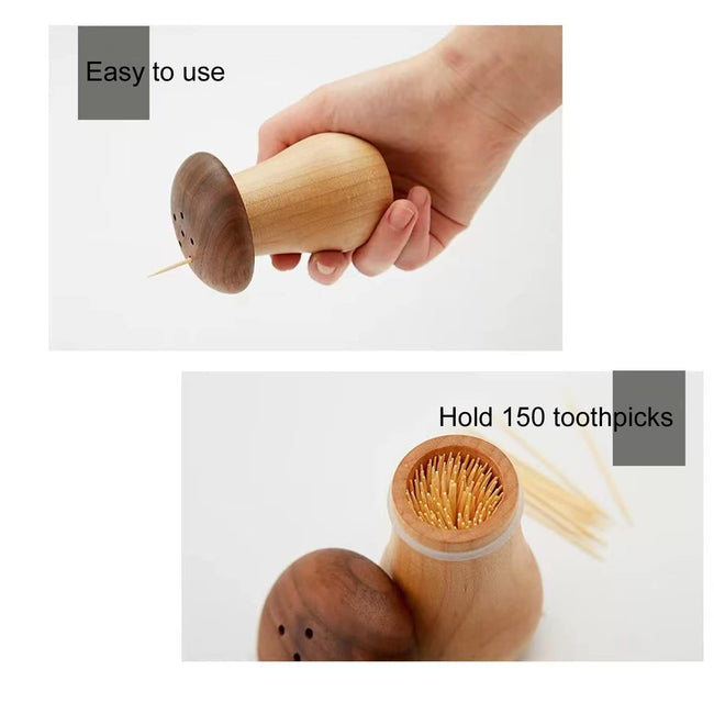 Wood Cute Mushroom Toothpick Holder Container Home Kitchen Dining Room (with toothpicks)