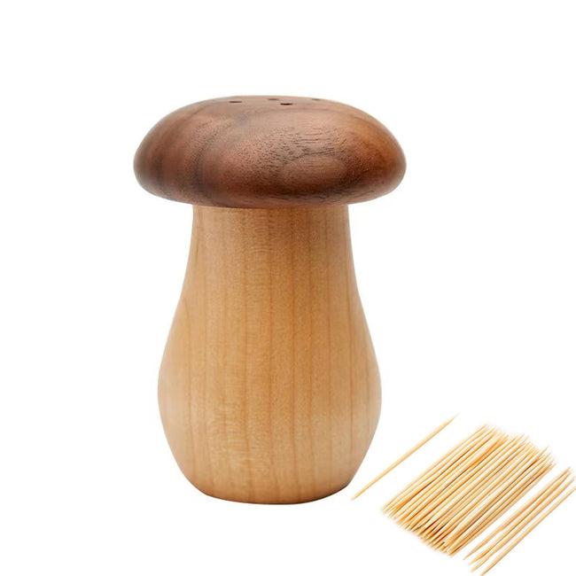 Wood Cute Mushroom Toothpick Holder Container Home Kitchen Dining Room (with toothpicks)