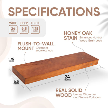 Floating Wooden Shelves for Kitchen Wall Mounted - Thick Industrial Kitchen Wood Shelf Set of 2
