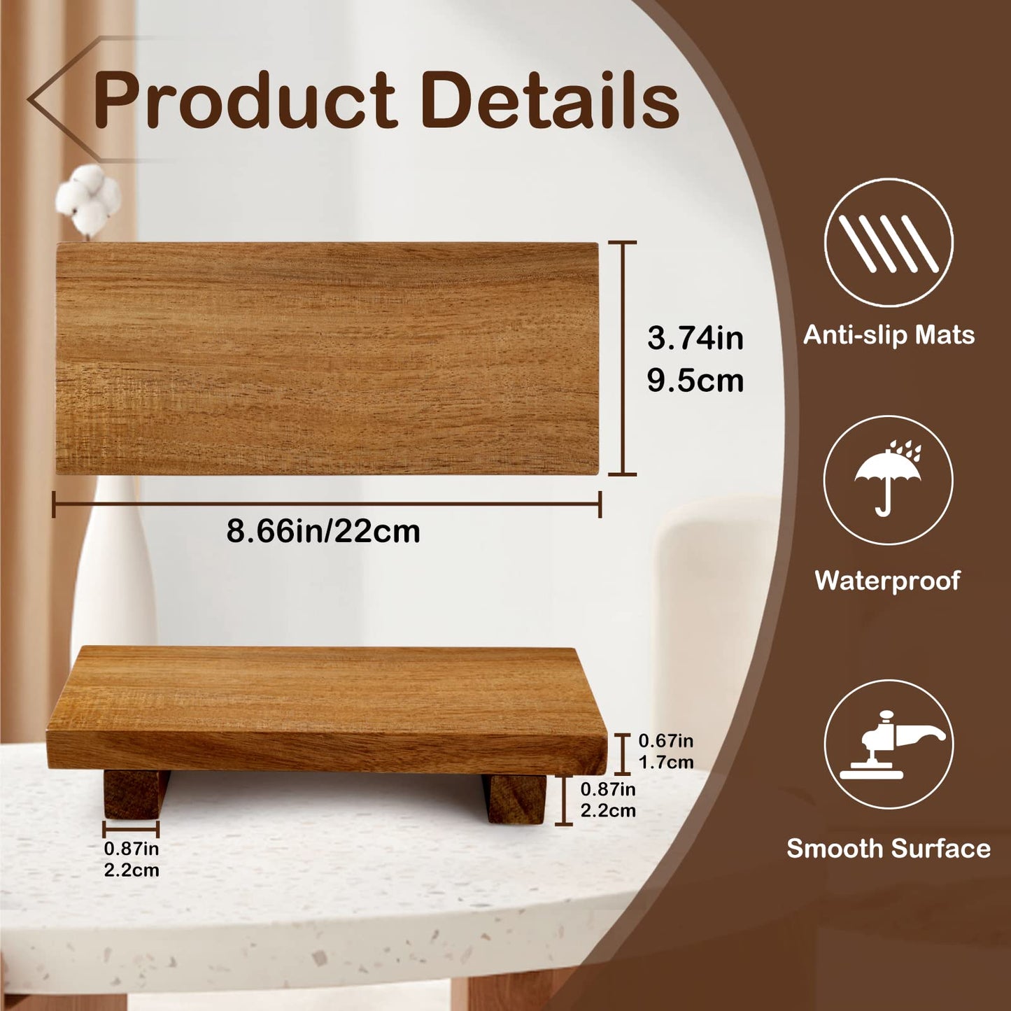 Acacia Wood Riser Soap Tray, Wood Pedestal Soap Dish for Kitchen Counter Sink Stand, Natural Acacia