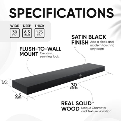 Floating Wooden Shelves for Kitchen Wall Mounted - Thick Industrial Kitchen Wood Shelf Set of 2