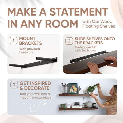 Floating Wooden Shelves for Kitchen Wall Mounted - Thick Industrial Kitchen Wood Shelf Set of 2