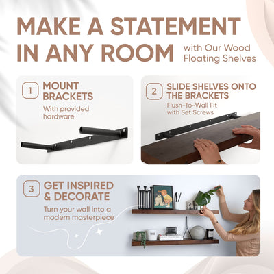 Floating Wooden Shelves for Kitchen Wall Mounted - Thick Industrial Kitchen Wood Shelf Set of 2