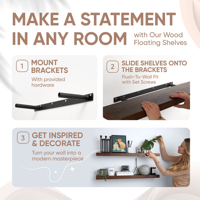 Floating Wooden Shelves for Kitchen Wall Mounted - Thick Industrial Kitchen Wood Shelf Set of 2