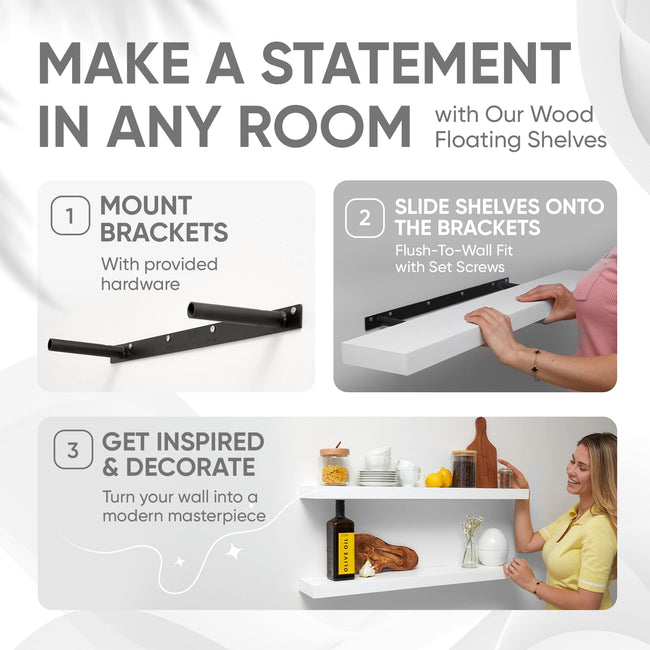 Floating Wooden Shelves for Kitchen Wall Mounted - Thick Industrial Kitchen Wood Shelf Set of 2