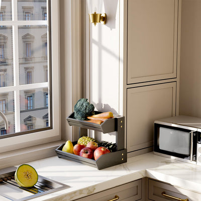 Acacia Wood Fruit Basket - Fruit Bowl for Kitchen Counter, Extra Large Made in USA