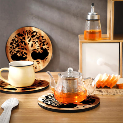 3 Pcs Life Tree Wooden Trivets Round Plates Pots Holder, Heat Resistant 8 Inch