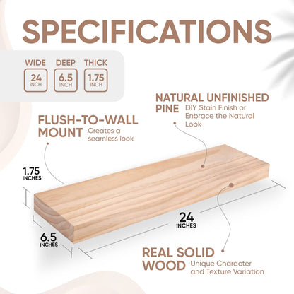 Floating Wooden Shelves for Kitchen Wall Mounted - Thick Industrial Kitchen Wood Shelf Set of 2