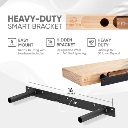 Floating Wooden Shelves for Kitchen Wall Mounted - Thick Industrial Kitchen Wood Shelf Set of 2