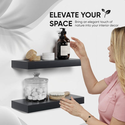 Floating Wooden Shelves for Kitchen Wall Mounted - Thick Industrial Kitchen Wood Shelf Set of 2